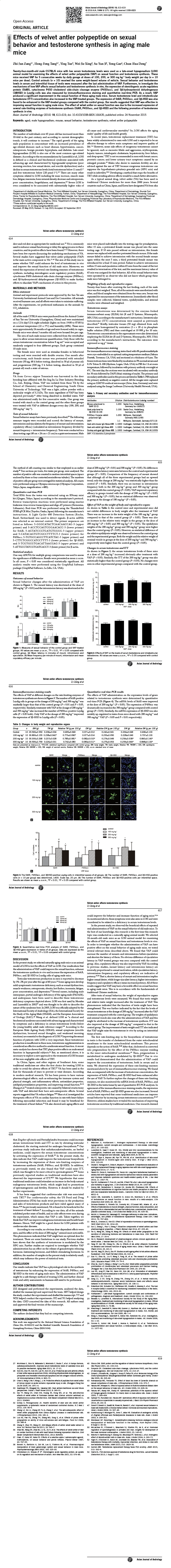 Effects Deer Velvet Antler on polypeptide on sexual behaviour testosterone synthesis in aging make mice.